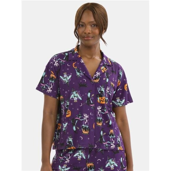 Halloween Women’s Printed Notched Top and Shorts Pajama Set from Way to - Picture 3 of 5